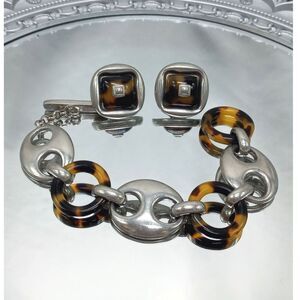 BEN AMUN Silvertone and Faux Tortoise Bracelet and Matching Earrings!